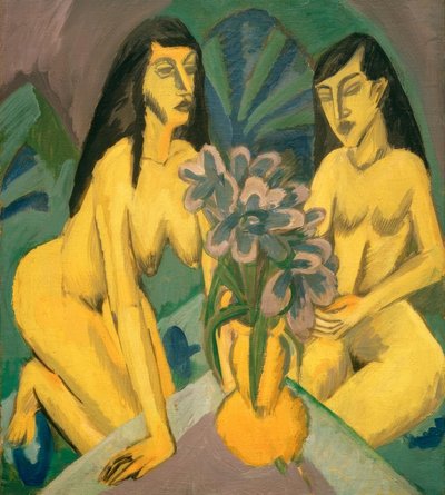 Due nudi gialli con mazzo di fiori da Ernst Ludwig Kirchner